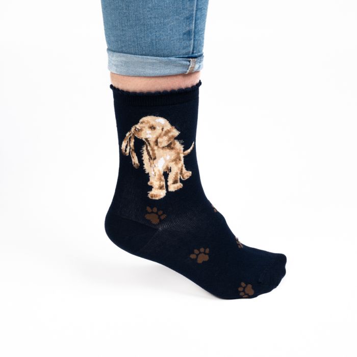 Hopeful, Yellow Labrador (Navy Blue) Women's Bamboo Crew Socks