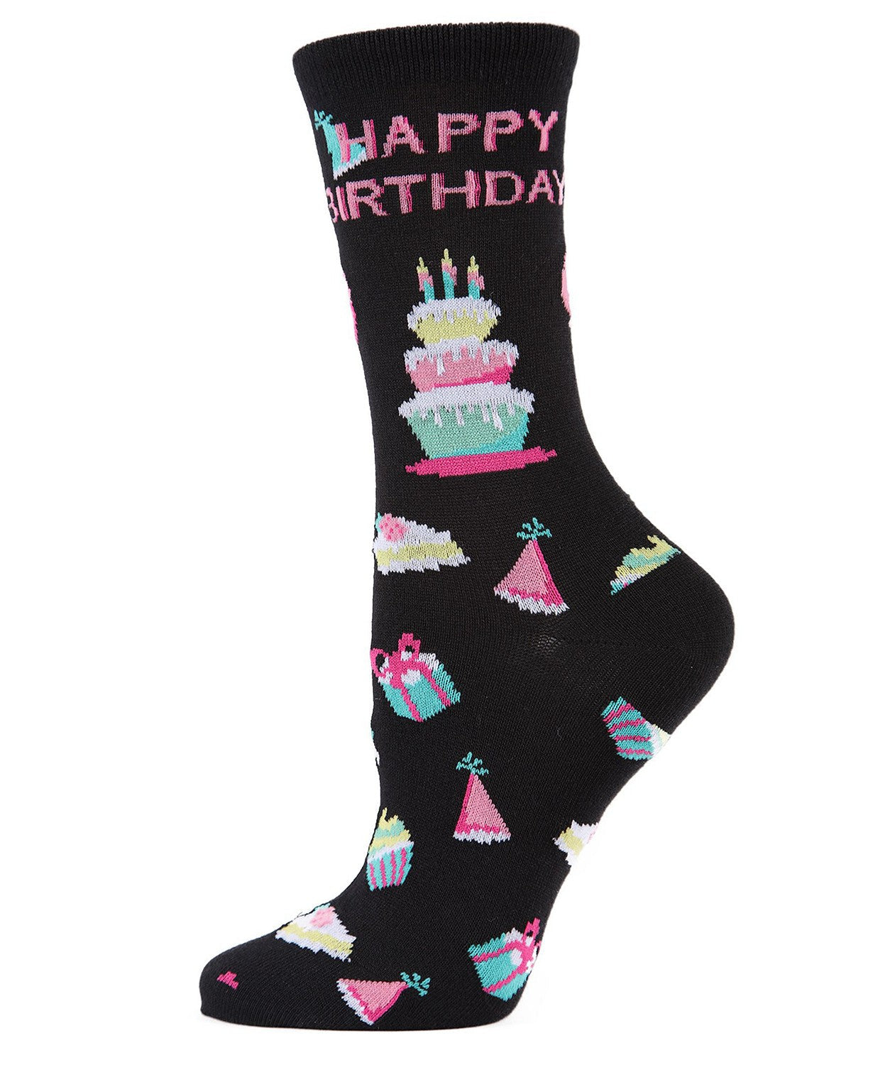 Happy Birthday (Black) Women's Bamboo Crew Socks