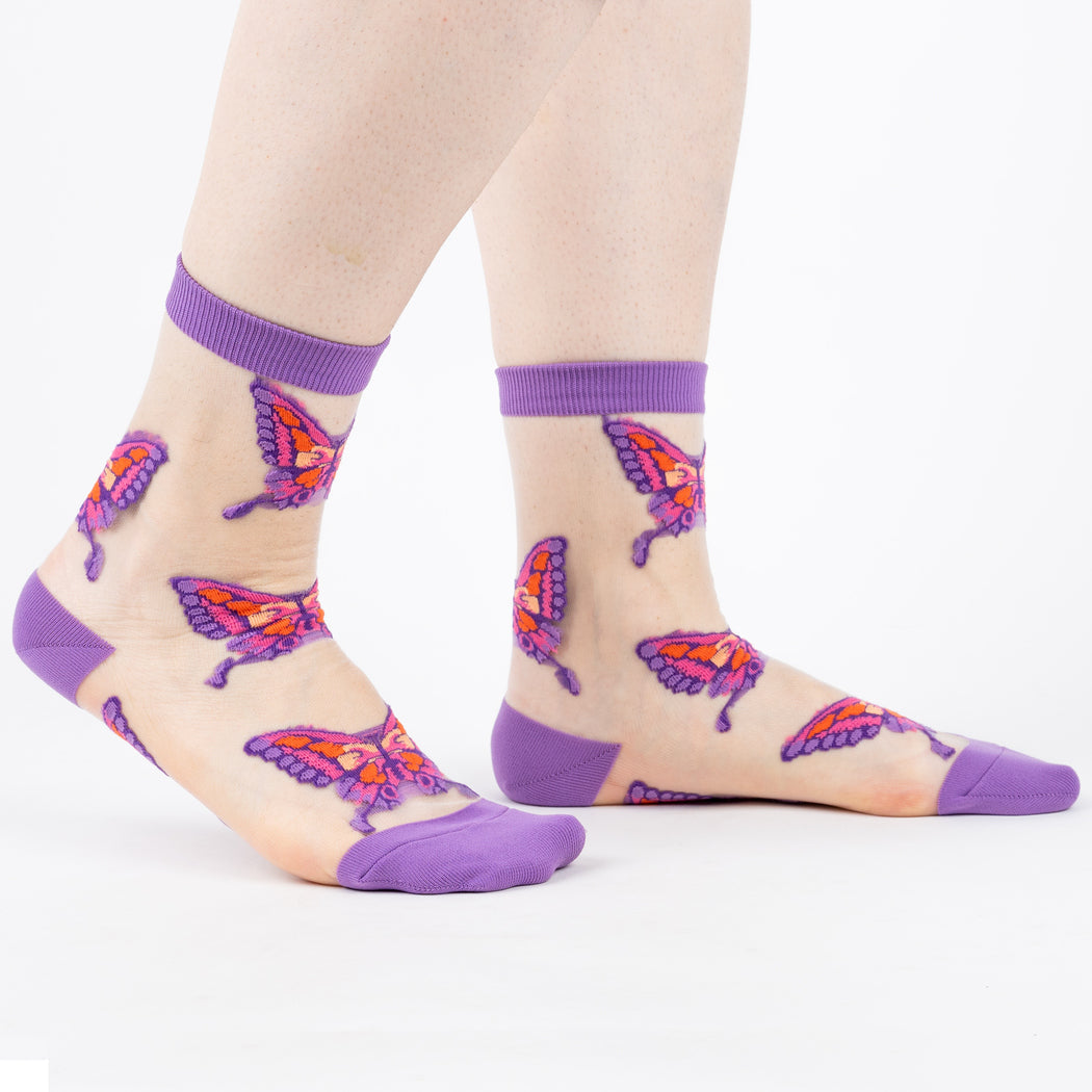 Flutterly Fabulous, Butterflies Sheer Crew Socks S/M